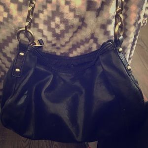 Vintage 54 Black Leather Brass chain Hobo bag